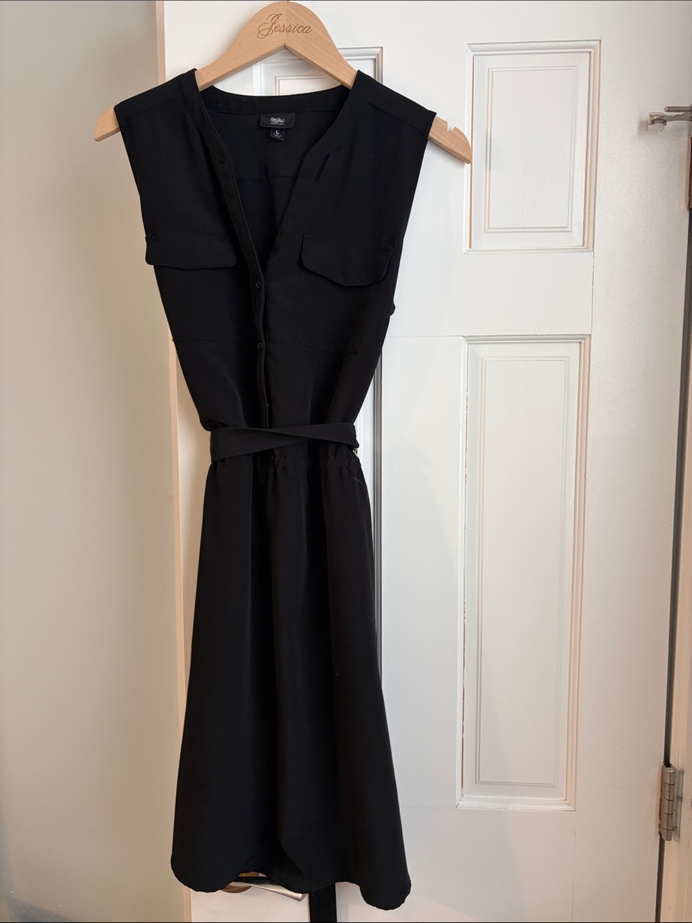 Mossimo Supply Co. Sleeveless Black Midi Shirt Dress with Waist Tie